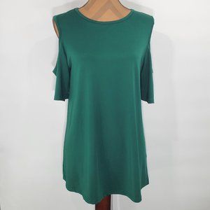Green Color Scoop neck cold shoulder top, L